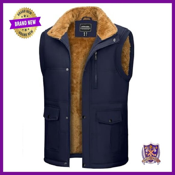 Men's Fleece Lined Quilted Puffer Vest with 4 Pockets - Picture 2 of 8